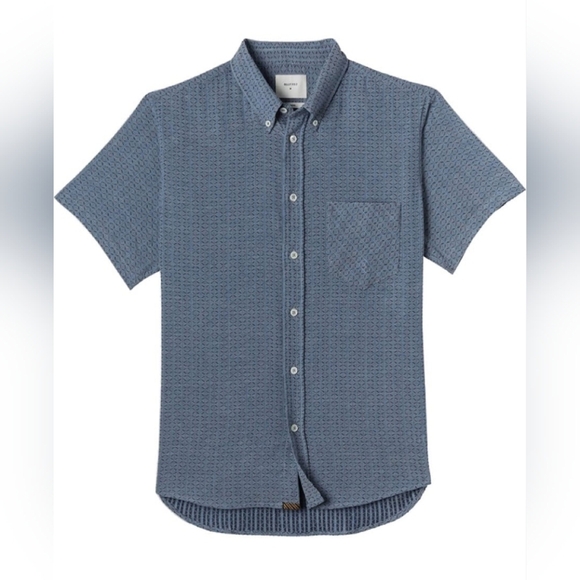 Billy Reid Blue Patterned Woven Cotton Short Sleeve Button-Up Tuscumbia Shirt LG - Picture 1 of 8